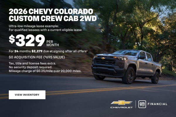 2026 Chevy Colorado Custom Crew Cab 2WD. Ultra-low mileage lease example for qualified lessees wi...